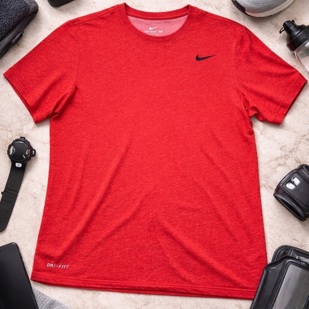 Nike Dri-Fit Short Sleeve Athletic Tee Medium Coral Red Workout Top